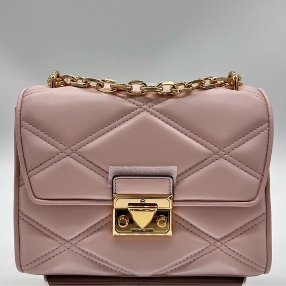 Michael Kors Serena Medium Quilted Leather Crossbody Bag Light Pink/Gold - Picture 1 of 11